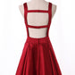Open Back Cocktail Dresses V Neck A Line Satin Homecoming Dresses