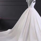 Chic Round Neck Lace Satin Short Sleeves Long Ball Gown Wedding Dresses