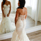 Romantic Sweetheart Mermaid Strapless Sweep Train Lace Tulle Wedding Dresses