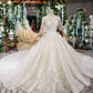 Luxury Lace Wedding Dresses Scoop Half Sleeves Appliques Ball Gown