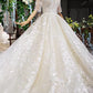 Luxury Lace Wedding Dresses Scoop Half Sleeves Appliques Ball Gown