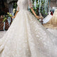 Luxury Lace Wedding Dresses Scoop Half Sleeves Appliques Ball Gown