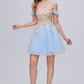 Chic Blue Off The Shoulder Lace Appliques Tulle Homecoming Dresses