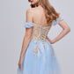 Chic Blue Off The Shoulder Lace Appliques Tulle Homecoming Dresses