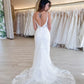 Charming Mermaid V Neck Lace Wedding Dresses