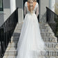 Mermaid V Neck Backless Long Sleeves Tulle Wedding Dresses