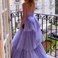 Purple A-Line Tulle Layered Evening Formal Dresses Long Prom Dresses