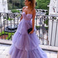 Purple A-Line Tulle Layered Evening Formal Dresses Long Prom Dresses