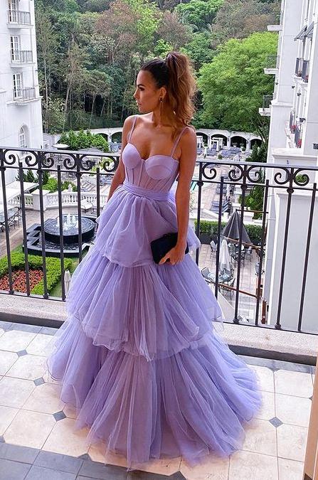 Purple A-Line Tulle Layered Evening Formal Dresses Long Prom Dresses Purple A-Line Tulle Layered Evening Formal Dresses Long Prom Dresses