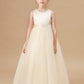 Champagne Sleeveless Tulle Satin Flower Girl Dresses With Bow