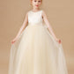 Champagne Sleeveless Tulle Satin Flower Girl Dresses With Bow