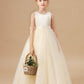 Champagne Sleeveless Tulle Satin Flower Girl Dresses With Bow