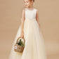 Champagne Sleeveless Tulle Satin Flower Girl Dresses With Bow