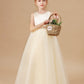 Champagne Sleeveless Tulle Satin Flower Girl Dresses With Bow
