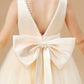 Champagne Sleeveless Tulle Satin Flower Girl Dresses With Bow