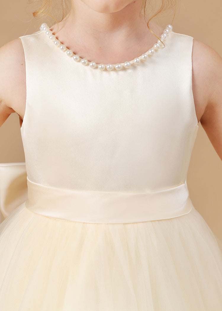 Cap Sleeves Acetate Satin Flower Girl Dresses Champagne main image 1