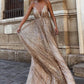 Luxury Spaghetti Straps Sequin Shiny Sweep Train V Neck Hottest Prom Dresses For Special Day P889