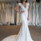 Luxury Short Sleeves Backless V Neck Mermaid Wedding Dresses Sweep Train