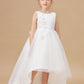 Chic Hi-Lo Sleeveless Applique Tulle Stain Flower Girl Dresses With Bownet