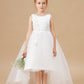 Chic Hi-Lo Sleeveless Applique Tulle Stain Flower Girl Dresses With Bownet