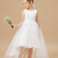 Chic Hi-Lo Sleeveless Applique Tulle Stain Flower Girl Dresses With Bownet