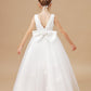 Chic Hi-Lo Sleeveless Applique Tulle Stain Flower Girl Dresses With Bownet