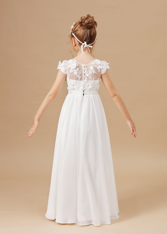 A Line Ivory Chiffon Lace Flower Girl Dresses LBQF0043