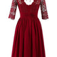 Burgundy A Line Knee Length V Neck 1/2 Sleeve Hollow Cheap Bridesmaid Dress B283 - Ombreprom