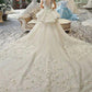 Ivory Ball Gown Chapel Train Capped Sleeve Appliques Beading Wedding Dresses