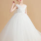 Cap Sleeves Ivory Tulle Flower Girl Dresses With Bow-Knot