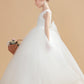 Cap Sleeves Ivory Tulle Flower Girl Dresses With Bow-Knot