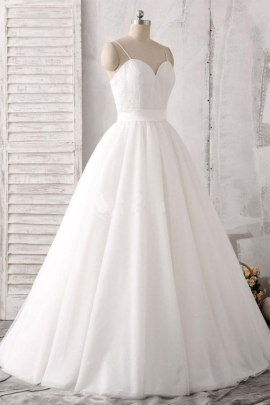 White A Line Floor Length Sweetheart Sleeveless Layers Wedding Dresses