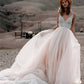 Elegant Spaghetti Straps Backless V Neck Sleeveless With Beaded Wedding Dresses