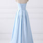 Light Blue A Line Floor Length Strapless Sleeveless Lace Up Prom Dresses