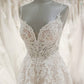 Impressive Spaghetti Straps V Neck Sleeveless Open Back With Lace Appliques Wedding Dresses
