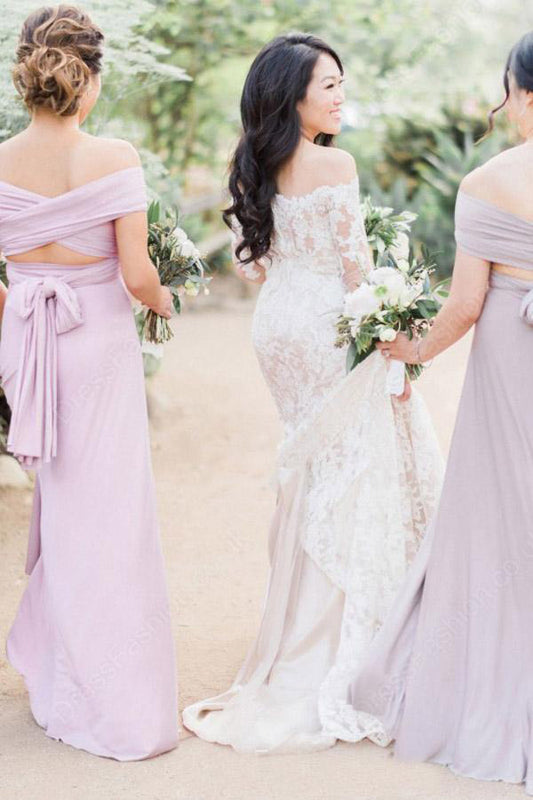 Sheath Court Train Long Sleeves Off Shoulder Lace Wedding Dresses