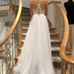 A Line Brush Train Sleeveless Tulle Appliques Beach Wedding Dresses