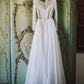 A Line Brush Train Long Sleeves Appliques Chiffon Beach Wedding Dresses