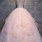 Pink Ball Gown Floor Length Sleeveless Layers Tulle Ruffles Floral Prom Dress,Party Dress P401 - Ombreprom