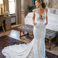 Gorgeous V Neck Sleeveless Court Train Backless Lace Appliques Wedding Dresses