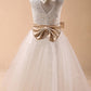White A Line Floor Length Scoop Neck Sleeveless Bowknot Flower Girl Dresses,Baby Dresses