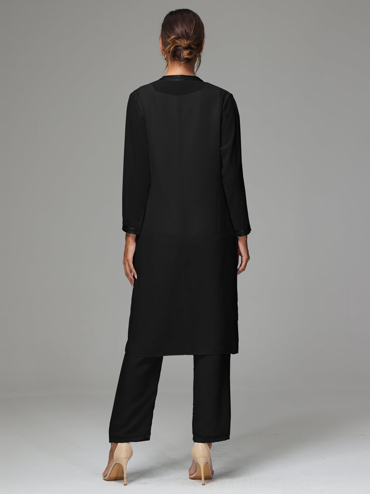 Long Sleeves Chiffon Mother Of The Bride Dress Pants Suits