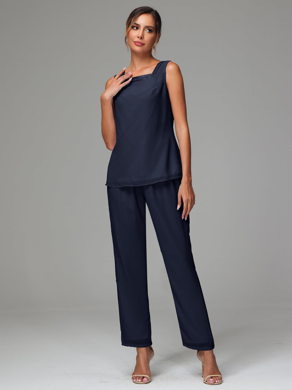 Silver 3 Pieces Long Sleeves Mother of the Bride Pant Suits main image 1
