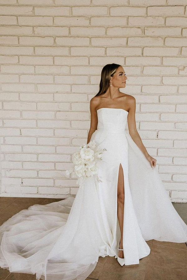 Pretty Ball Gown Strapless Satin With Veil Long Wedding Dresses C4297 main image 1