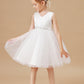 Sleeveless Ivory V-neck Tulle Satin Flower Girl Dresses With Bowknot