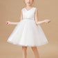 Sleeveless Ivory V-neck Tulle Satin Flower Girl Dresses With Bowknot