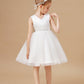 Sleeveless Ivory V-neck Tulle Satin Flower Girl Dresses With Bowknot