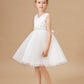 Sleeveless Ivory V-neck Tulle Satin Flower Girl Dresses With Bowknot