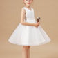 Sleeveless Ivory V-neck Tulle Satin Flower Girl Dresses With Bowknot