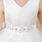 Sleeveless Ivory V-neck Tulle Satin Flower Girl Dresses With Bowknot